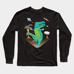 Space Dinosaur Versus UFO Long Sleeve T-Shirt
